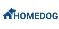 Homedog Company  Logo in Blue with logo of a dog Next to the word Homedog
